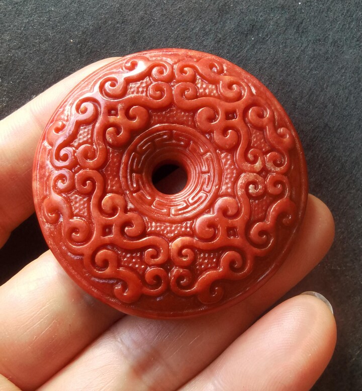 Etsy Donut Flower Twist Wheel Good Lucky Carving Red Jade Stone Pendant, Charm Amulet For Making Handmade Necklace Jewelry Gift