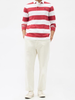 Polo Ralph Lauren Logo-embroidered Striped Cotton-jersey Rugby Shirt - Red White