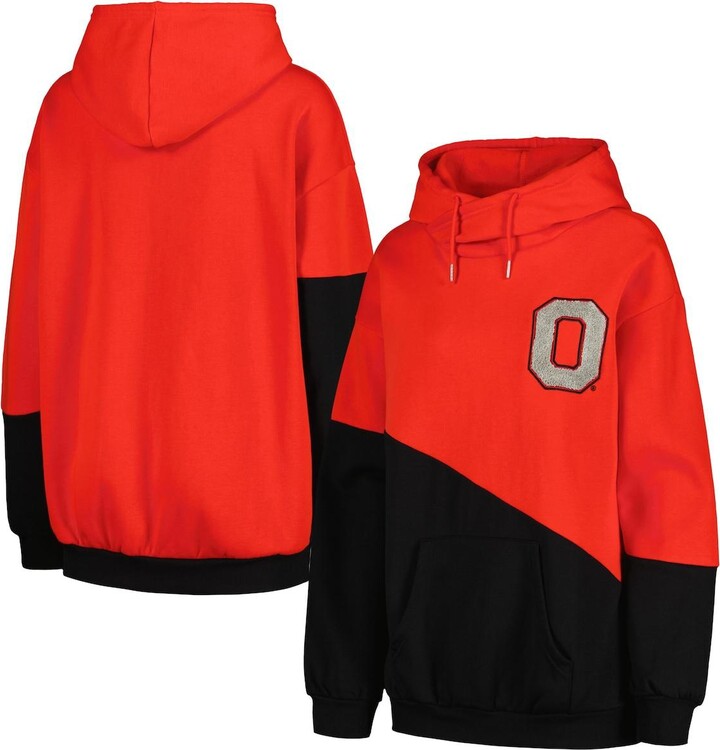 Women's Gameday Couture Scarlet Black Ohio State Buckeyes Matchmaker Diagonal Cowl Pullover Hoodie - Scarlet Black