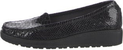 Stuart Weitzman Patent Leather Loafers Black Animal Print Semi-Pointed Toes Designer