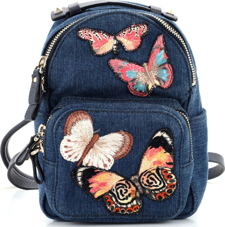 Valentino Black Canvas Embroidered Butterfly Backpack Valentino