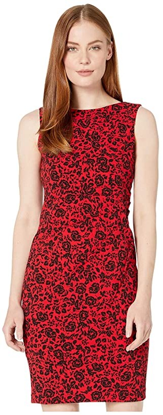 calvin klein red and black floral dress