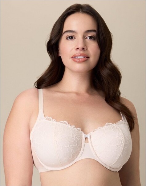 Playtex PlaytexUnlinedLaceBalconetteBra,FullCoverageDressedInBlack/Almond40DDWomen's