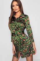 Thumbnail for your product : boohoo Leopard Print Belted Shirt Dress