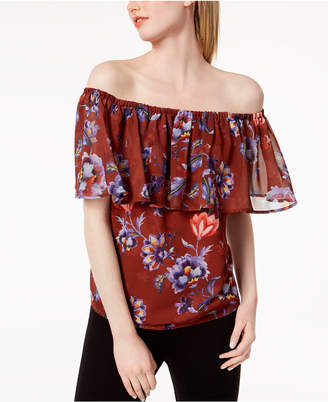 Bar III Printed Off-The-Shoulder Flounce Top, Created for Macy's