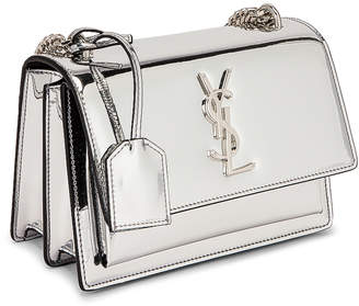 Saint Laurent Small Sunset Monogramme Bag in Silver | FWRD