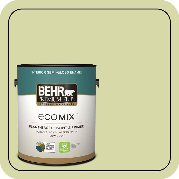 BEHR PREMIUM PLUS 1 gal. #410C-3 Celery Sprig Semi-Gloss Enamel EcoMix Plant-Based Interior Paint & Primer