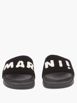 Marni Logo-jacquard Wool-blend Terry Slides - Black White