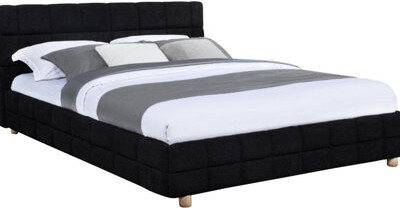 Latitude RunÂ® Modern Black Queen Size Bed With Fleece Upholstered Grid - Headboard, Engineered Hardwood, Side Rails And , Assembly Needed Low Profile Platform Headb