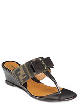 Thumbnail for your product : Fendi Logo-Detail Canvas & Leather Bow Wedge Sandals