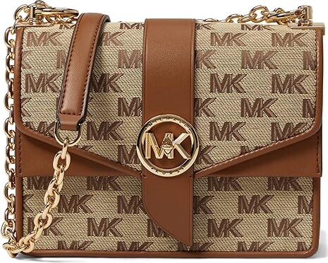 Michael Kors Women's Greenwich Small Color-Block Logo and Saffiano Leather  Crossbody Bag - Camel