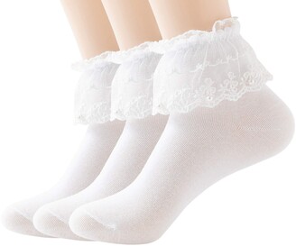 CHEX 6 Pairs Secret Socks Lace Ladies Invisible Ballerina Cotton Blend UK 3-6