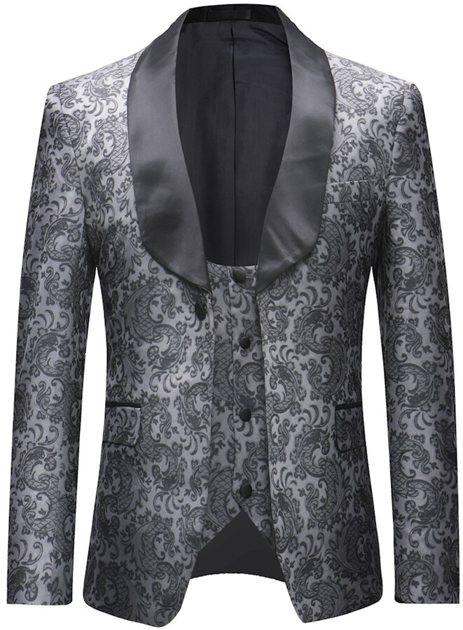 Sliktaa Men's Suits 2 Pieces Slim Fit Wedding Business Grey Suit Jacket