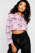 Thumbnail for your product : boohoo Pink Check Cropped Denim Jacket