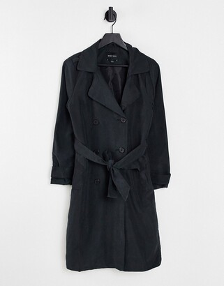 Brave Soul vanity belted maxi coat in black