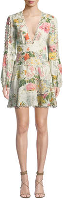 Zimmermann Heathers Floral-Print Linen Long-Sleeve Mini Dress
