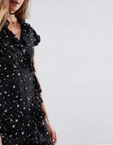 Thumbnail for your product : Motel Wrap Front Dress With Ruffle Trim In Star Print