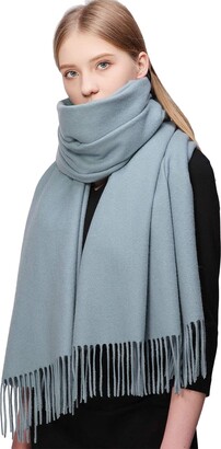 RIIQIICHY 100% Wool Scarf Grey Pashmina Shawls and Wraps for Women Ladies Scarf for Winter Warm