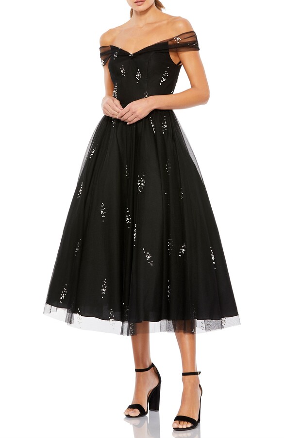 Mac Duggal Women's Off The Shoulder Embellished Tulle Cocktail Dress