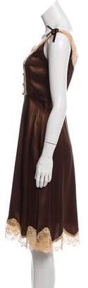 Anna Sui Silk Knee-Length Dress Brown Silk Knee-Length Dress