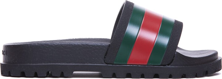 Gucci Men's Miami Logo Pool Slides Black Size Sandals