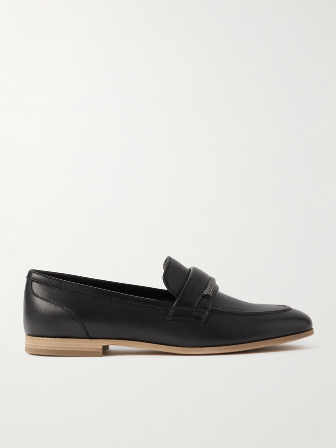 Brunello Cucinelli Embellished Leather Loafers - Black