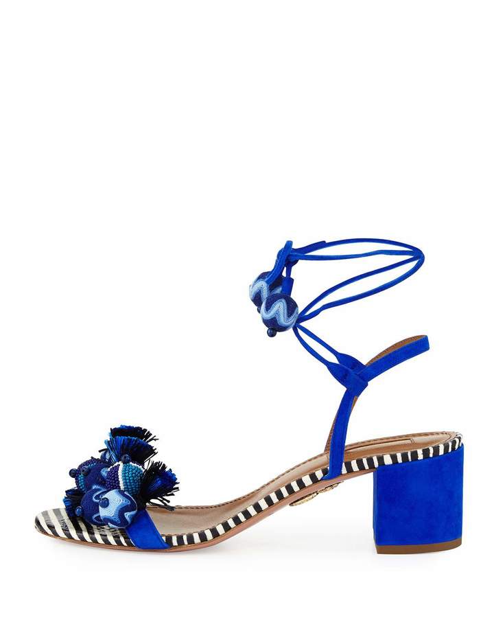 Aquazzura Tropicana Beaded 50mm Sandal, Blue - ShopStyle