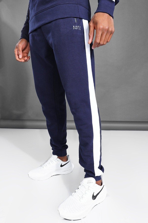 mens joggers side stripe