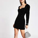 Thumbnail for your product : River Island Black velvet studded long sleeve mini dress
