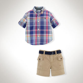 Ralph Lauren Baby Boy Plaid Cotton Shirt & Short Set