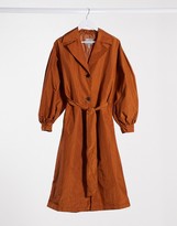 Thumbnail for your product : ASOS DESIGN taffeta balloon sleeve trench coat in rust