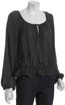 Thumbnail for your product : Halston black silk georgette smocked peasant top