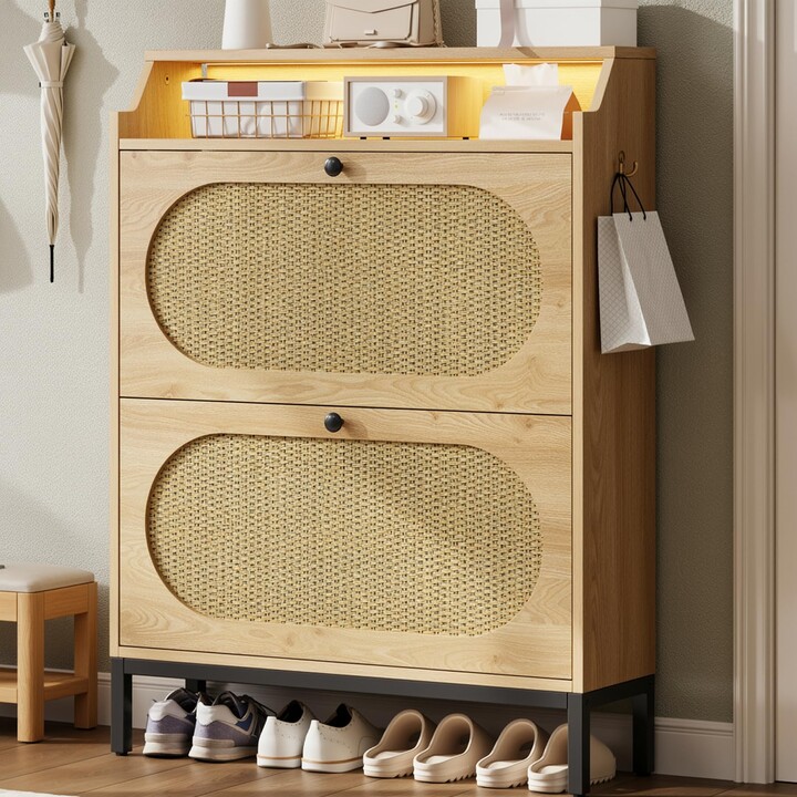 IRONCK Shoe Cabinet Storage with 2 Flip Drawers and LED