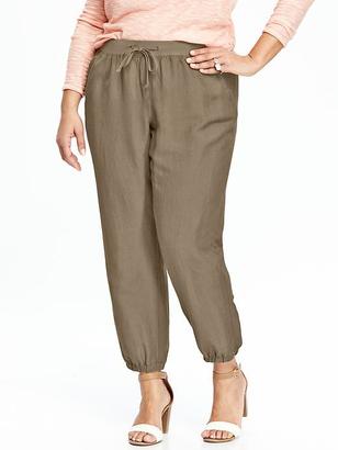 Old Navy Women's Plus Linen-Blend Cinched-Cuff Pants