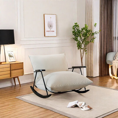 wangling hone Vintage Fabric Chair with Wood Armrests