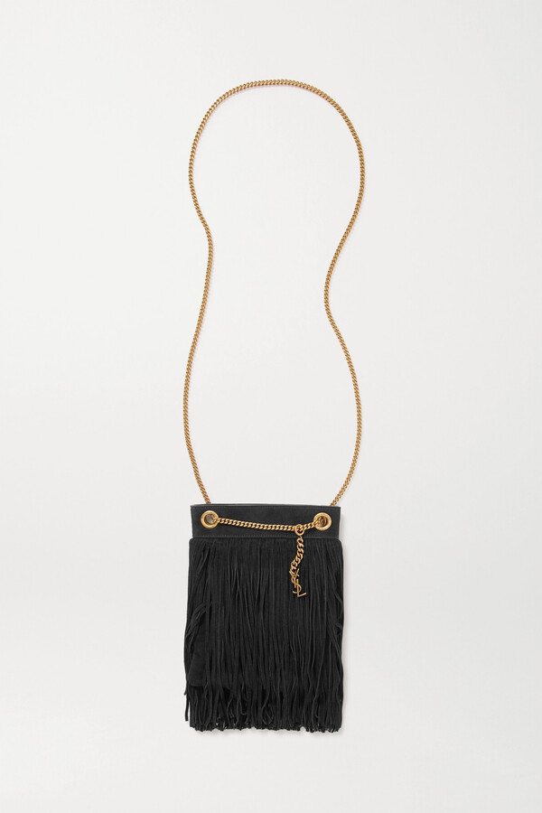 Zara black leather tassel fringe flap bag with chain
