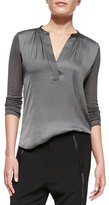 Thumbnail for your product : Vince Satin-Front Loose Jersey Top,  Slate