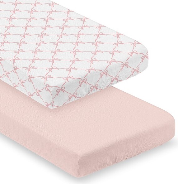 Sweet Jojo Designs SweetJojoDesignsBabyGirlFitted100%CottonMuslinCribSheetsSetBallerinaandBalletBowsPinkandWhite2pc