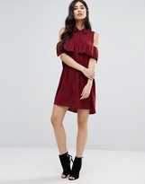 Thumbnail for your product : AX Paris Cold Shoulder Frill Mini Smock Dress