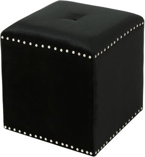 Studded Rim Velvet In Black - Comfortable Footrest, 16.5" Square X 17" High With Design And Edge 16.5"x16.5"x17", Home Furnishing