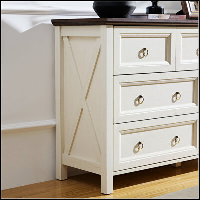 Breakwater Bay Farmhouse 7-Drawer Wooden Dresser, Rustic TV Stand and Organizer for Bedroom, Living Room, Hallway