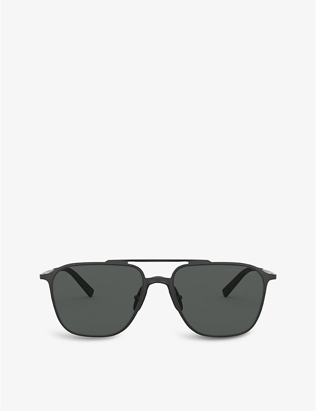 Giorgio Armani Mens Black Ar6110 58 Steel Square-Frame Sunglasses