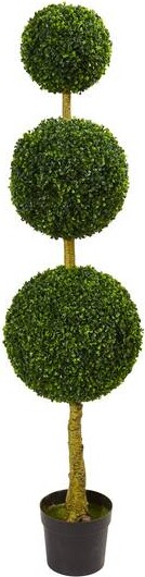 Nearly Natural 5.5Ft Potted Triple Ball Boxwood Topiary Tree By in Green