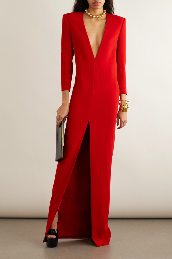 Saint Laurent Crepe Maxi Dress - Red - ShopStyle