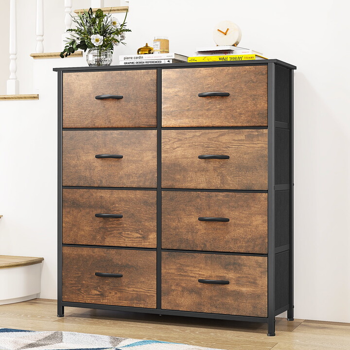 Uforic Drawer Dressers for Bedroom Fabric Chest of Drawer Storage Dressers for Living Room Rustic Brown
