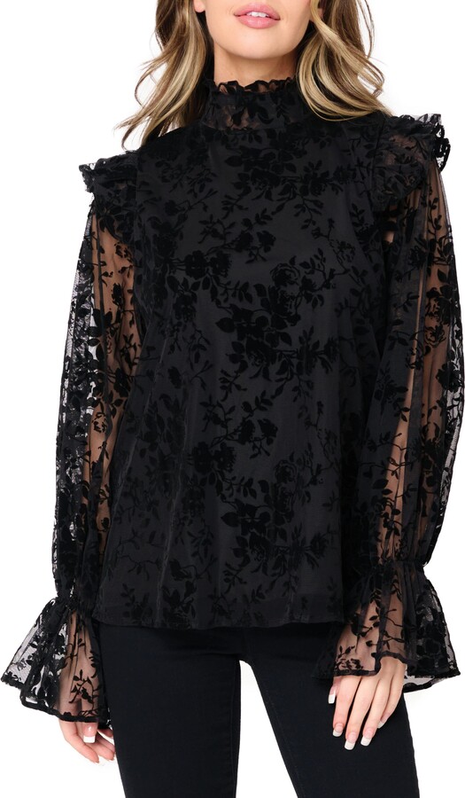 Gibson Flocked Mock Neck Top