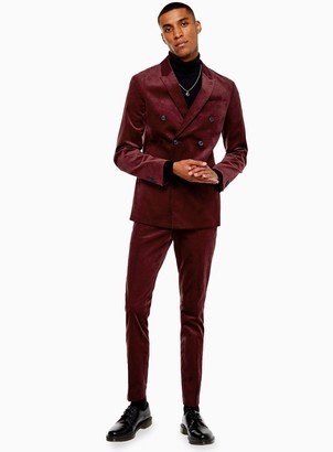 Topman Burgundy Corduroy Super Skinny Fit Suit Trousers