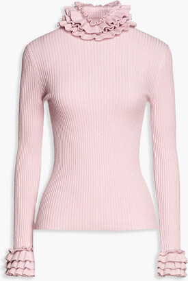 Zimmermann Ruffle-trimmed ribbed cashmere-blend turtleneck sweater