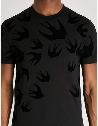 McQ Swallow-flocked cotton-jersey T-shirt