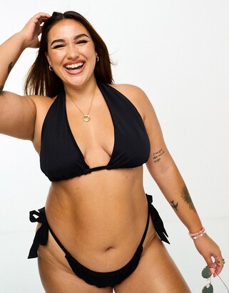 ASOS Curve ASOS DESIGN Curve mix and match ruched deep tie side bikini bottom in black